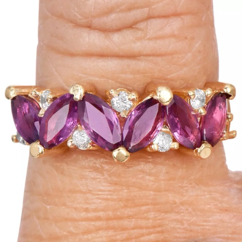 🎉HP🎉 Purple Pink Tourmaline & Diamond Marquise Stacking Band Ring, size 6.25 - Picture 2 of 8
